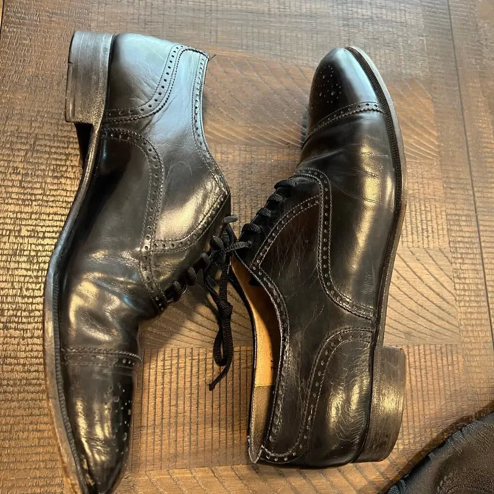 Salvatore Ferragamo black leather oxford dress shoes with lace size 9 men
